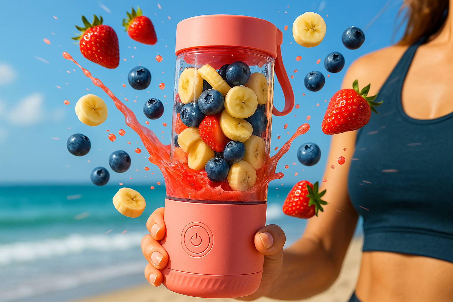 Portable blender in action